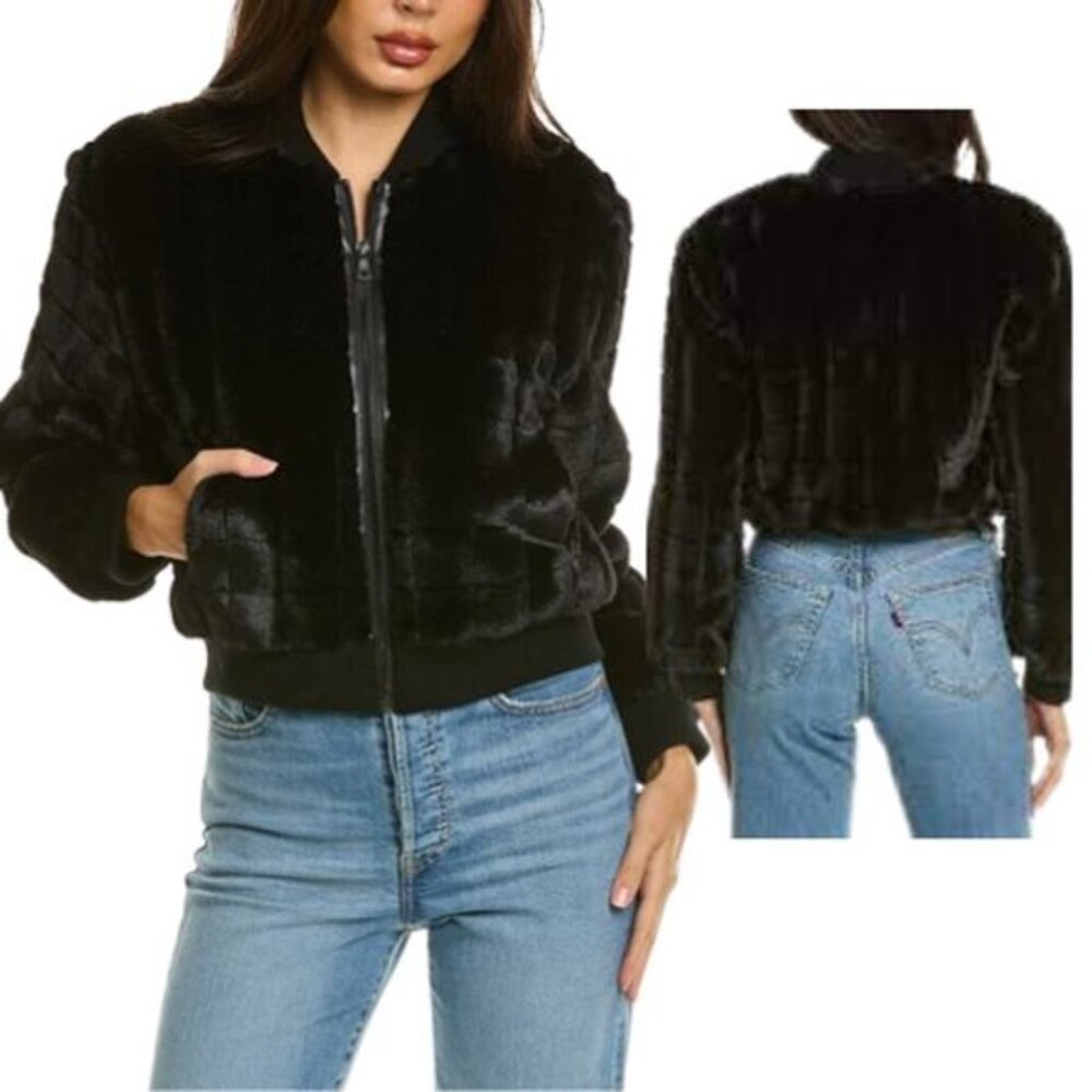 NEW Alice + Olivia Latanya Crop Wool-blend Varsity Jacket Black Size: Large